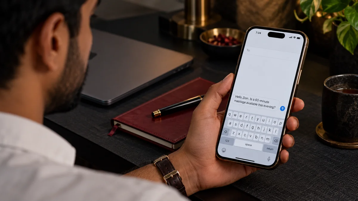 Guest typing a massage enquiry on a phone