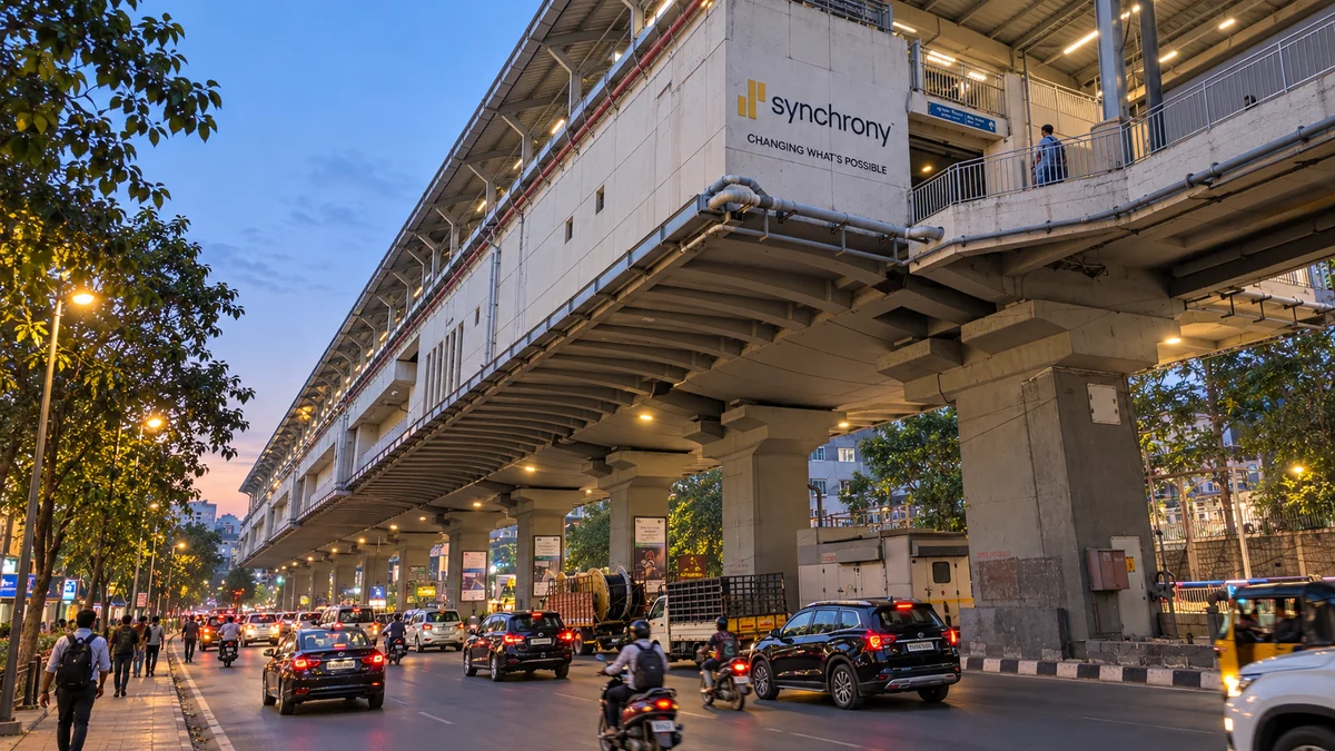 Evening street traffic beneath an elevated Metro station